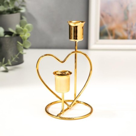 Summary Metal for 2 candles "Heart" d-2.5 cm gold 14.5x9x8 cm-1