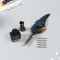 Feature handle set with interchangeable feathers+stand+ink "mechanisms" 26x12x4 cm