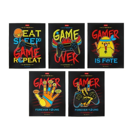 Notebook of 40 sheets, in the Gamer line, covered cardboard, an offset block 65g/m2, 5 types