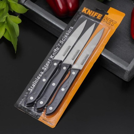 Set of kitchen knives "Night", 3 objects, blade 12 cm, black color-3
