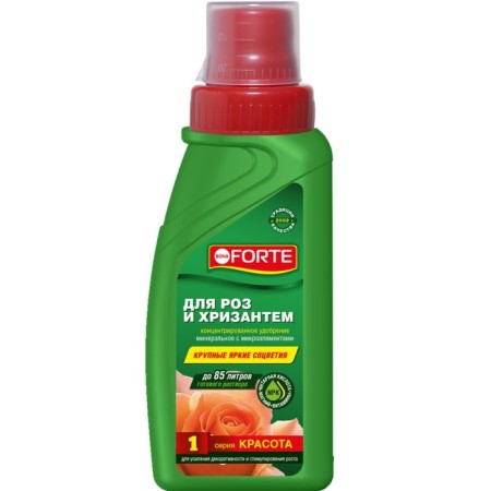 Fertilizer for roses of all varieties and chrysanthemums Bona Forte, bottle, 285 ml
