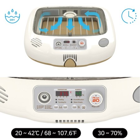 Incubator, 20 eggs, automatic coup, 65 V, with ovoscope, rcom-1