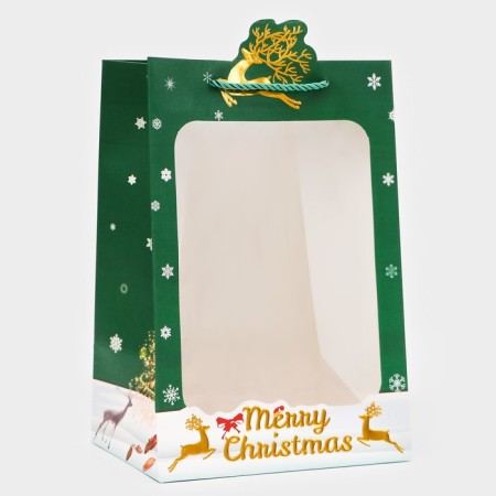 Gift package with the New Year window, embossing, 30 x 20 x 16 cm, green-1