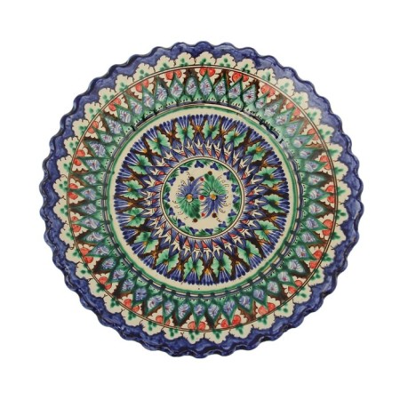 Plate of the Rishtan ceramics "Flowers", blue, embossed, 23 cm-3