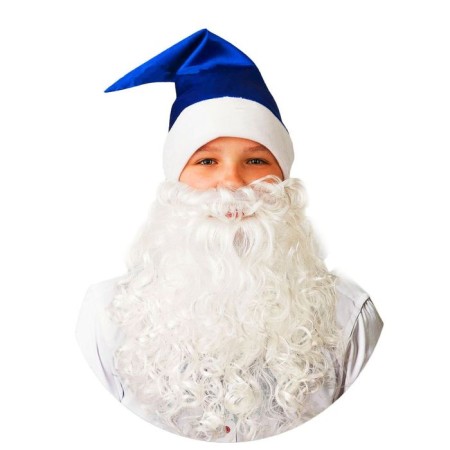 New Year's cap with a beard, the color is blue, satin