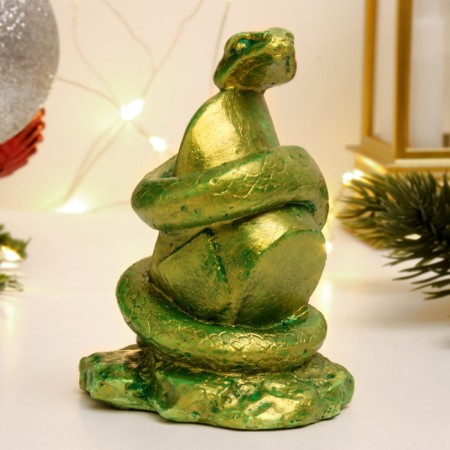 Figure "Snake on Stone" Green with gilding, 9x7x5cm-1
