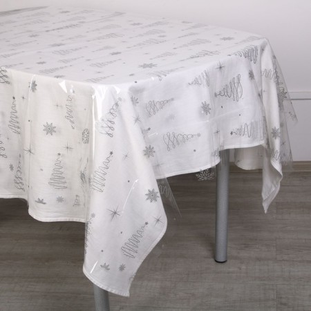 New Year's tablecloth single "Christmas trees", silver 130 x 200 cm, for the New Year-1