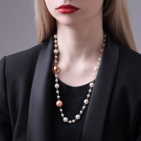 Beads with pearls "Galance" ball No. 4.6.10, white-pink color in gold, l = 80 cm-3