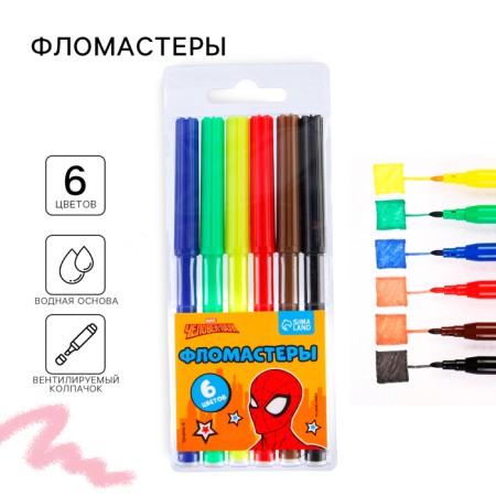 Flomasters, 6 colors, Spider-Man