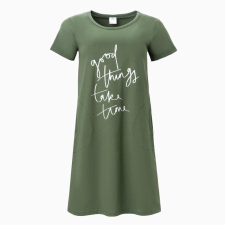 Night shirt female, green color/print, size 50-5
