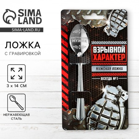 A teaspoon spoon with an “explosive character” engraving, on a gift card, 3 x 14 cm.