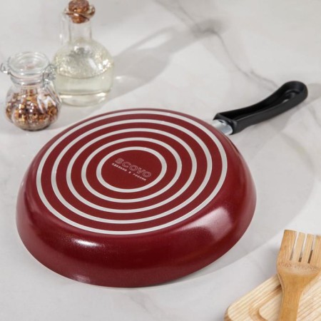 The “Expert” pan, D = 24 cm, glass cover, plastic handle, anti -stick coating, burgundy color-2