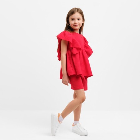 Kit for girls (blouse, shorts) minku red color, height 116-1