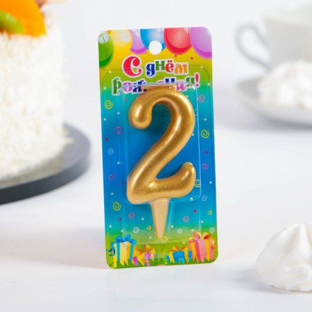 Candle for the cake number "Golden", 5.5 cm, number "2"-1