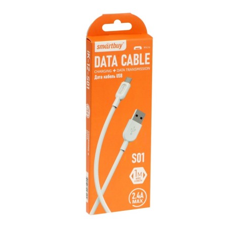 Cable Smartbuy S01, MicroUSB - USB, 2.4 A, 1 m, charging + data transfer, white-3