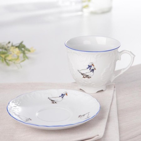 Rococo geese coffee pair, 170 ml, saucer 12.5 cm-1