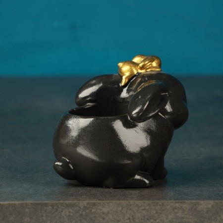Figure Kashpo "Bunny with a hare" black with gold, 10cm-2