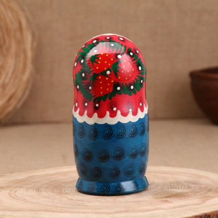 Matryoshka "Berry", Blue scarf, red dress, 5 doll, 16 cm-2