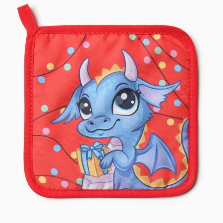 Set of kitchen. Dolyana "Dragon with a gift": mittens 20x28 cm, severity 17x17 cm, 35% HL, 65% PE-3