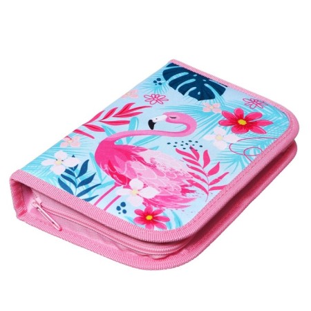 Penal 3 sections, tab inside, 140 x 210 x 40 mm, fabric, calligrata top block "flamingos"-2