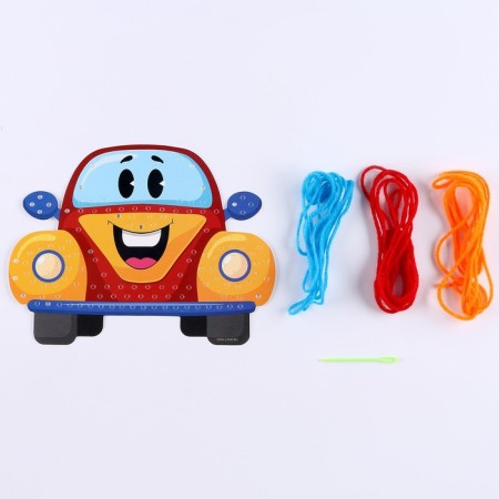 Embroidery with yarn "Bright car" on cardboard, a set for creativity-2