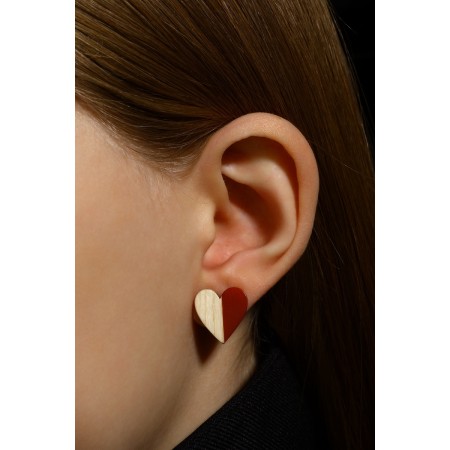 Earrings Assorted "Hearts" Nuturel, Beige-Red Color-5