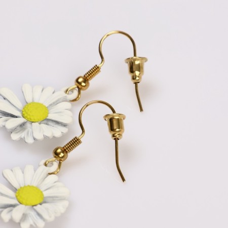 Earrings Metal "brightness" chamomile, yellow-white color-3
