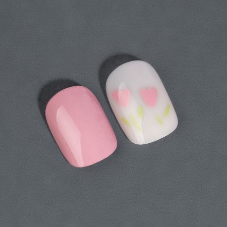 Flourish overhead nails, 12 pcs, with adhesive plates, soft square shape, pink/white color-2