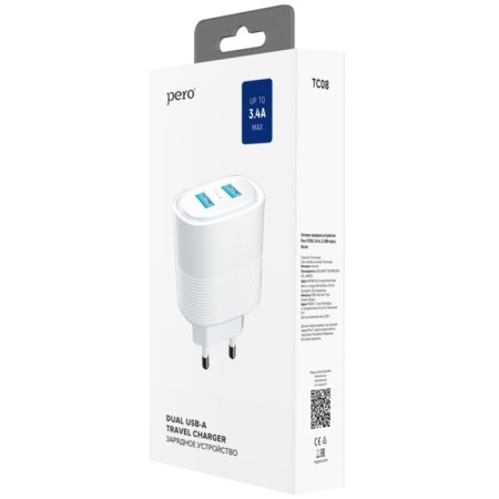 Network charger PERO TC08 Auto Max, 2 USB, 3.4 A, white-4