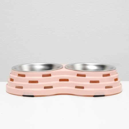 Metal dual bowl on a plastic base 2 x 160 ml, 25 x 14 x 5 cm, pink-4
