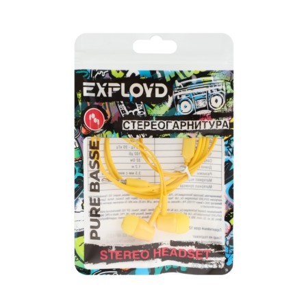 Headphones Exployd Ex-HP-1371, vacuum, microphone, 102 dB, 32 Ohms, 3.5 mm, 1.2 m, yellow-2