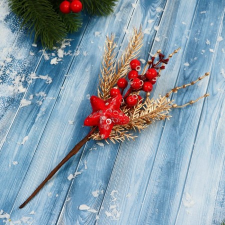 Decor "Winter Dreams" Scarlet Star Berries Golden needles, 24 cm-1
