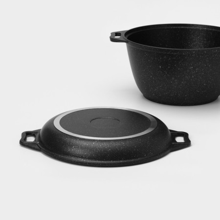 Cauldron with a lid-chicken, 4 liters, alloy handles, anti-stick coating, black color-4