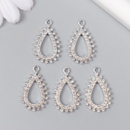 Decor for creativity metal, rhinestones "drop" silver 1.6x2.7 cm-2