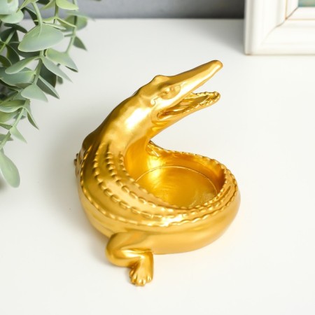 Polystone candlestick for 1 candle "Golden Crocodile" 7x10.5x9 cm-2