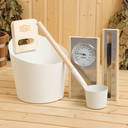 Set for a bath 4 in 1: gang 5 l, scoop, sand clock, thermometer V-TZ002