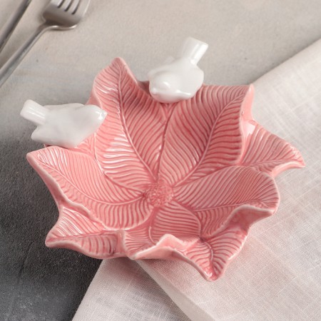 Ceramic "Doves on the Flower", 16.5 × 18 cm, pink color