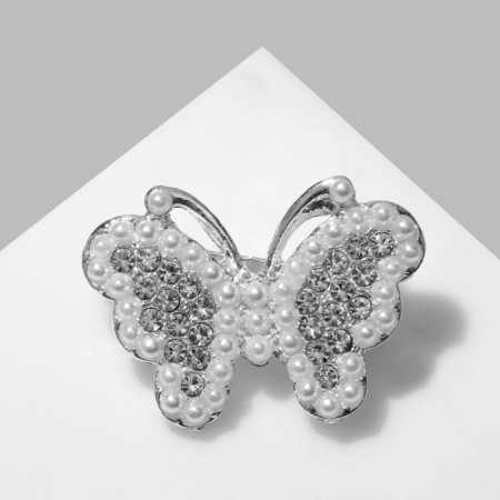 Brooch "Butterfly" miniature, white color in silver
