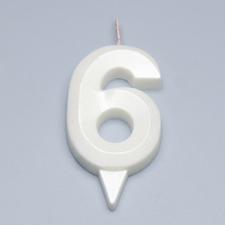Candle in the cake "Gran + Fountain", number "6", pearl, 6.5 cm-2