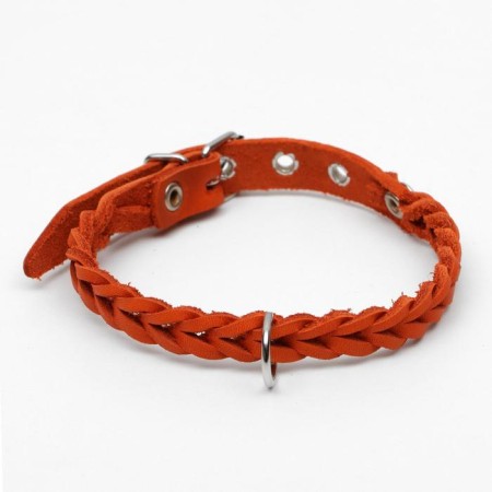 Collar leather weaved, 1.2 x 36 cm, Osh 20-30 cm, red-1