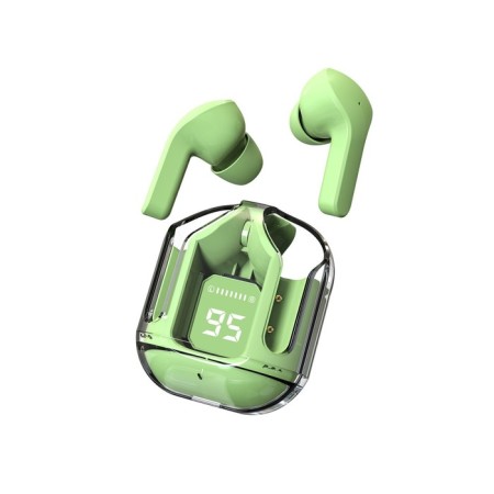 Wireless headphones Air31, TWS, vacuum, BT 5.0, 45/230 mAh, transparent, green
