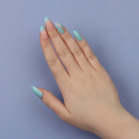 Freshness patch nails, 24 pcs, with glue plates, almond shape, blue/pink color-13