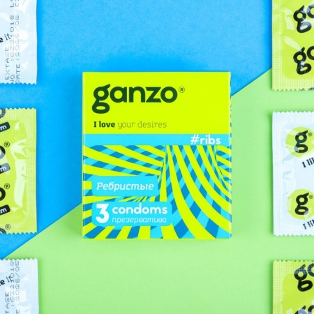 Ganzo condoms, ribbed, 3 pcs.