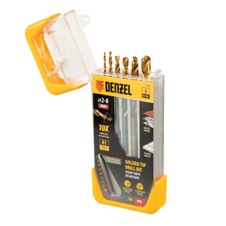 Set of metal drill Denzel 72300, 2-8 mm, HSS-Tin, Golden Tip, 6 pcs
