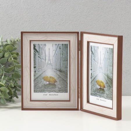 Photo frame Plastic in 2 photos 10x15 cm "Abstraction of lines on white" coffee-1