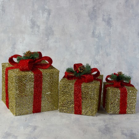 LED figure "Gifts with a red ribbon" 15, 20, 25 cm, textiles, metal, 220 V, glow warm white-1