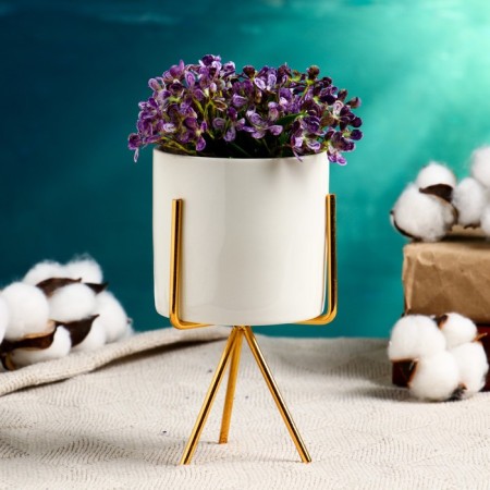 Kashpo "cylinder" white, on a gold stand, 15x8x8cm