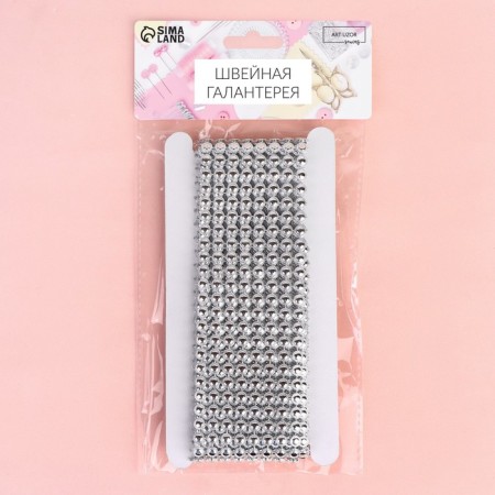 Ribbon with imitation of rhinestones, openwork, 5.5 cm, 1.5 m, silver color-2