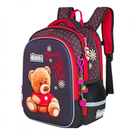 School backpack 37 x 28 x 13 cm, ergonomic back, Across 557, black/red CS23-557-10