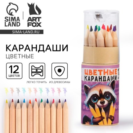 Color pencils mini in a tube, 12 pcs "Raccoon"